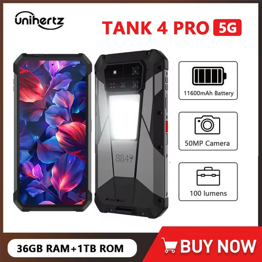 8849 Tank 4 Pro Unihertz – 5G avec Projecteur DLP, Écran AMOLED 3K 120Hz, 36Go RAM, 1To, Batterie 11600mAh, Android 14, NFC